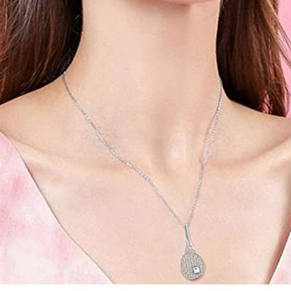 925 Sterling Silver TENNIS Racquet 18" NECKLACE - Picture 2 of 6